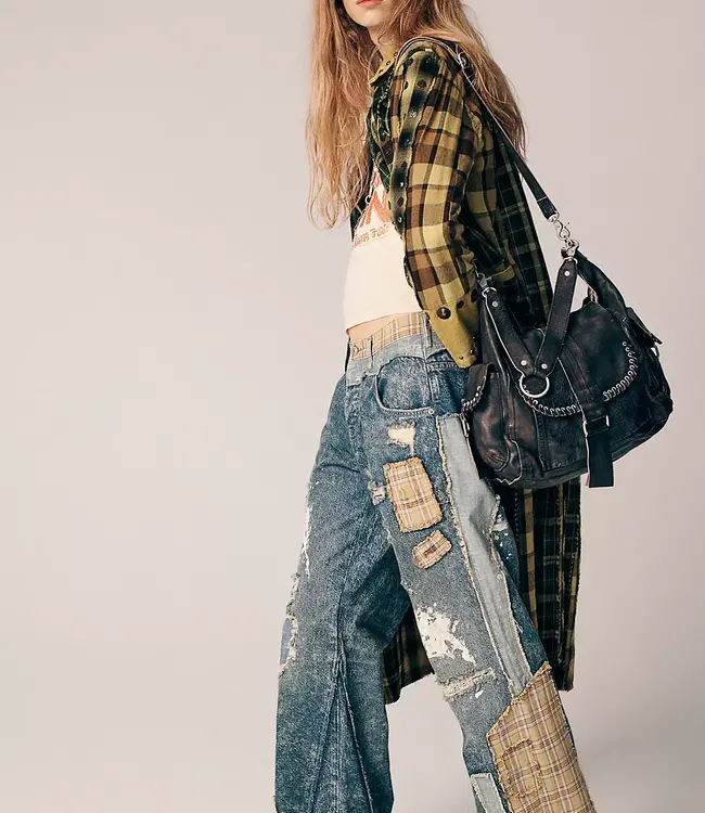 Free People Leigh Distressed Boho Bag, Aged Graphite