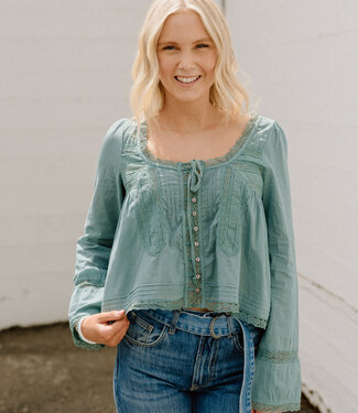 Free People Longsleeve Evermore Top, Mineral Blue