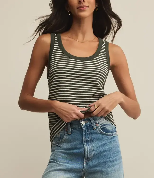 ZSupply Elin Stripe Rib Tank, Dark Agave