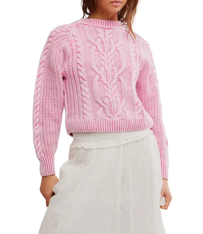 Free People Frankie Cable Sweater,  Aurora Pink