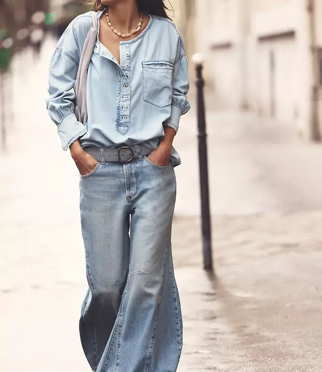 Free People Denim Dreaming Pullover, So Soft Light Wash