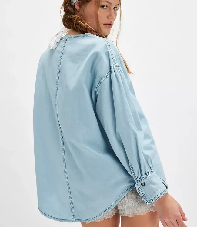 Free People Denim Dreaming Pullover, So Soft Light Wash