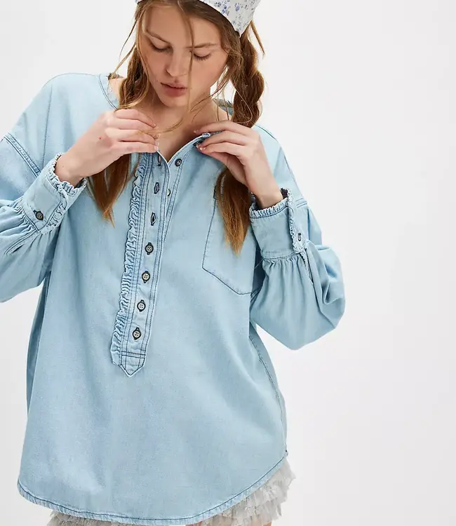 Free People Denim Dreaming Pullover, So Soft Light Wash