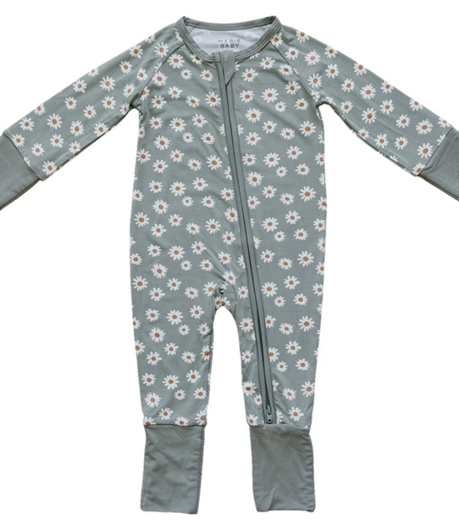 Mebie Baby Daisy Bamboo Zipper, Lt Green