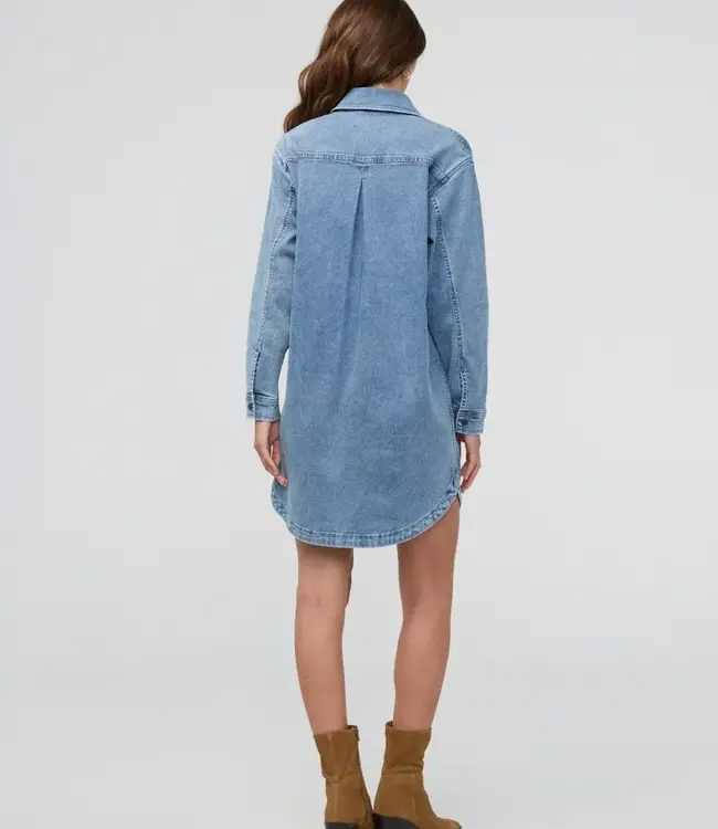 Du/er Performance Denim Shirt Dress, Washed Indigo