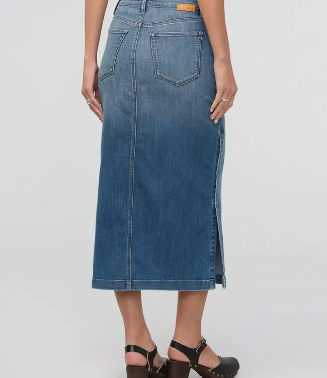 Du/er Performance Denim Slit Skirt. Blue Ash
