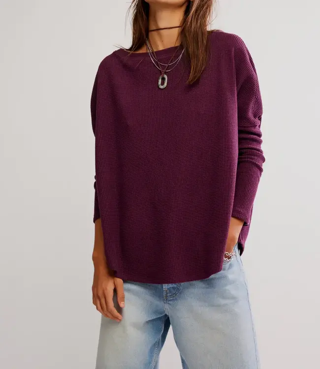 Free People Latte Blues Solid Thermal, Chocolate Grape
