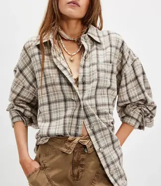 Free People Ashley Plaid Shirt, Ivory Combo