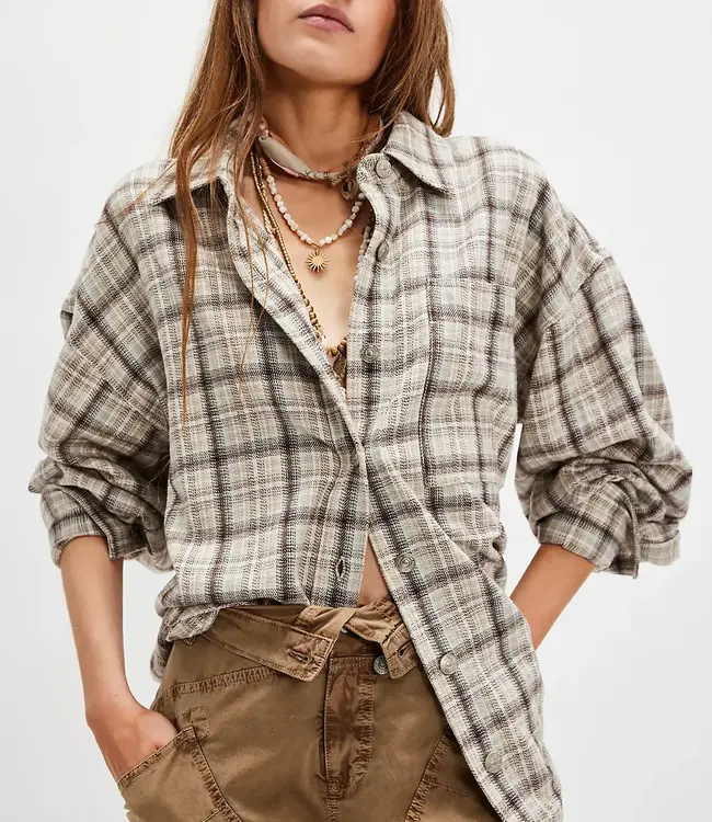 Free People Ashley Plaid Shirt, Ivory Combo