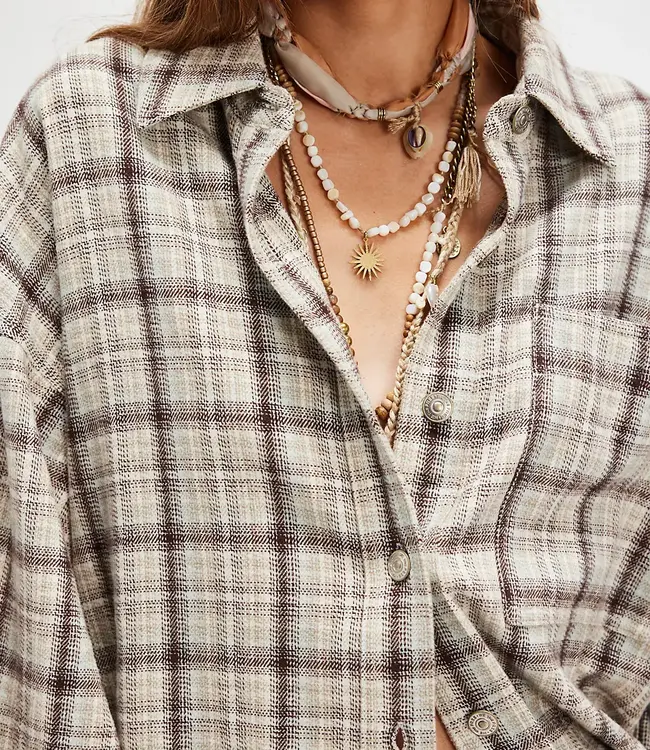 Free People Ashley Plaid Shirt, Ivory Combo