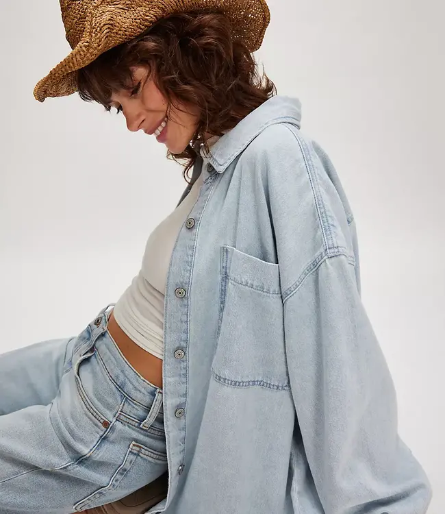 Free People Ashley Denim Shirt, Classic Blue