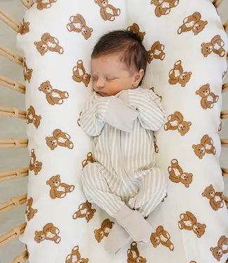 Mebie Baby Ribbed Bamboo Zipper, Taupe Stripe