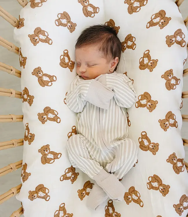 Mebie Baby Ribbed Bamboo Zipper, Taupe Stripe