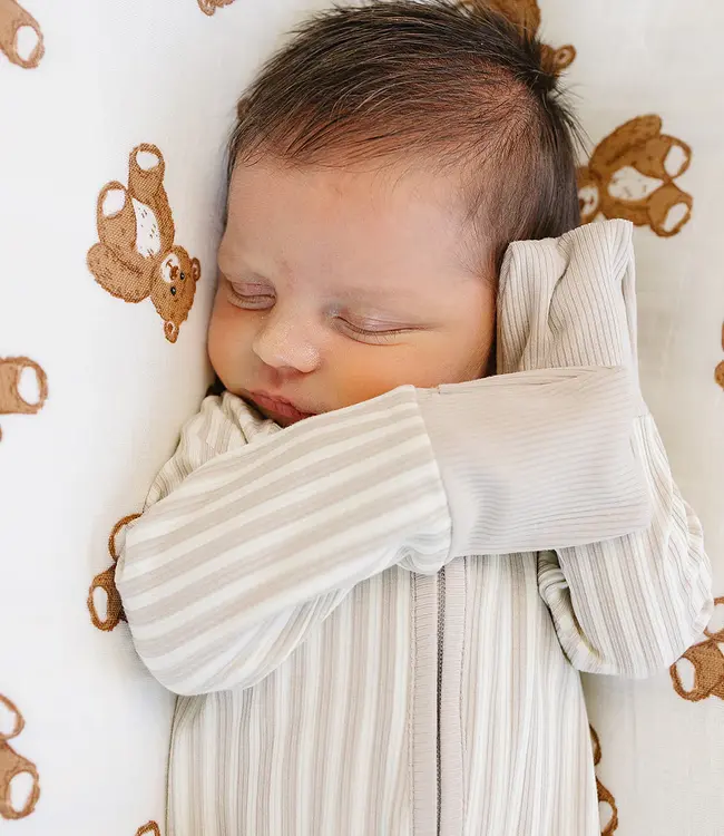 Mebie Baby Ribbed Bamboo Zipper, Taupe Stripe