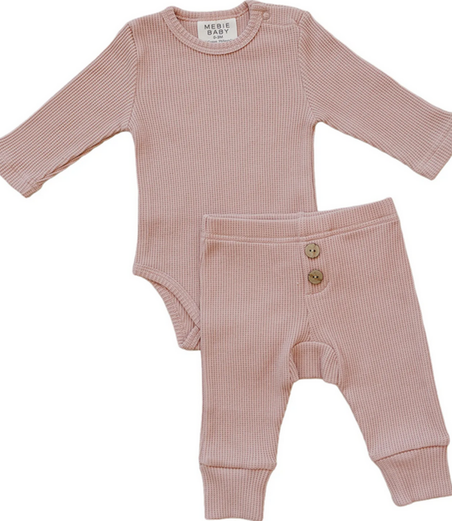 Mebie Baby Bodysuit Waffle Set, Pink