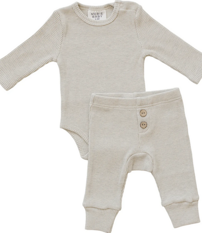 Mebie Baby Bodysuit Waffle Set, Heather Grey