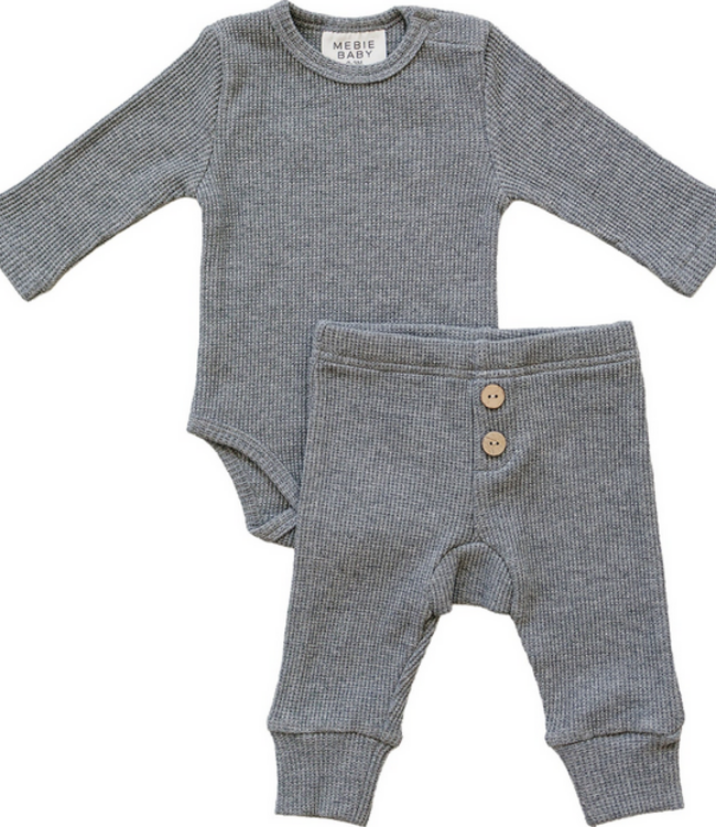 Mebie Baby Bodysuit Waffle Set, Charcoal
