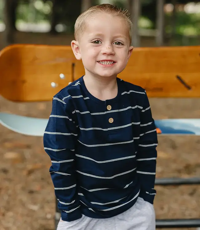 Mebie Baby Long Sleeve Tee, Navy Stripe