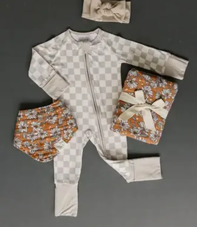 Mebie Baby Bamboo Zipper, Taupe Checkered