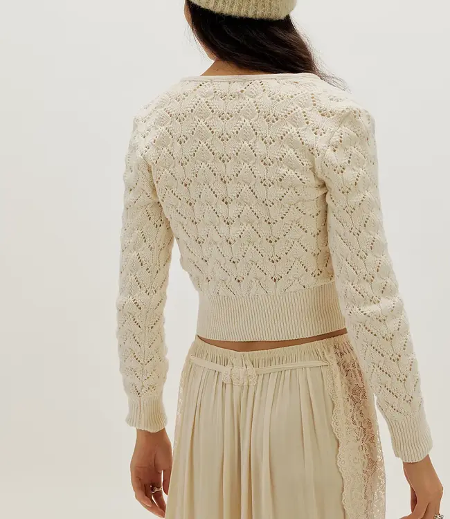 Free People Pretty In Pointelle Cardi, Ivory