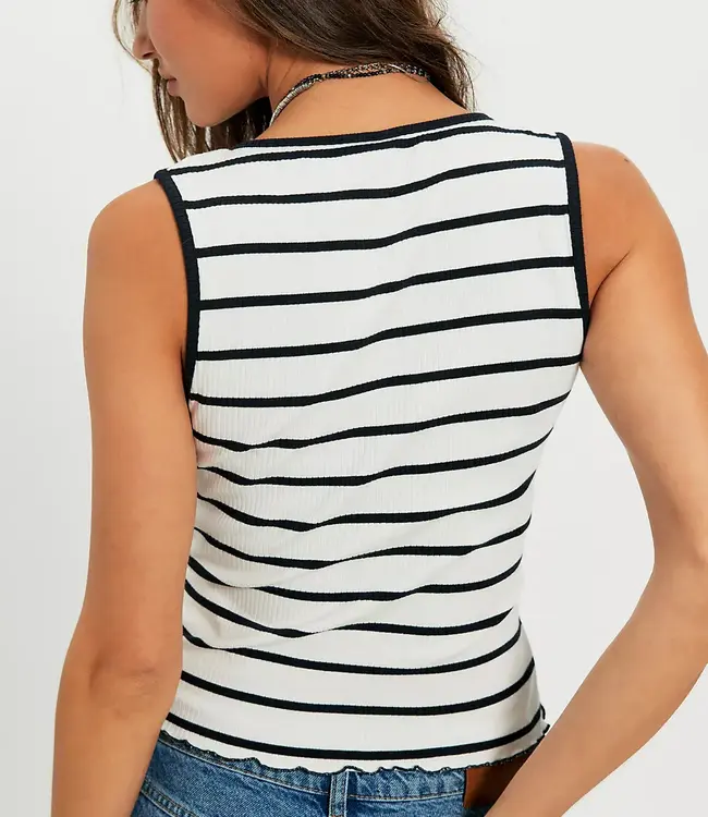 Free People Striped Vest, Black/White