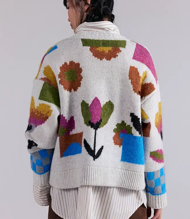 Free People Tulip Whirl Cardi, Ivory Combo