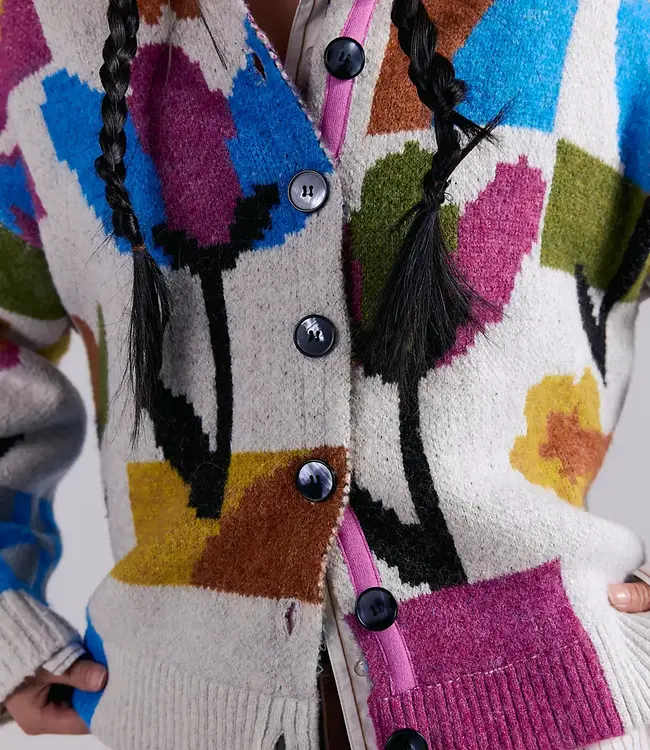 Free People Tulip Whirl Cardi, Ivory Combo