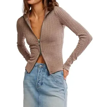 Free People Brunch Girl Zip Up, Dusted Cocoa