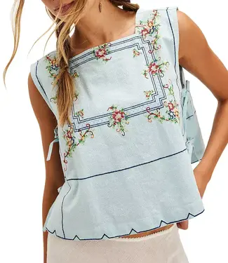 Free People Garden Wall Top, Blue Combo