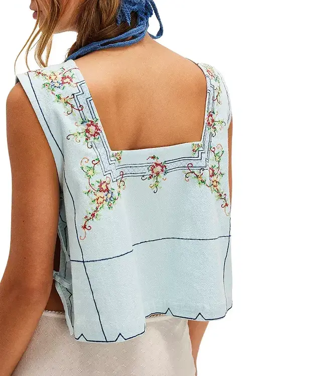 Free People Garden Wall Top, Blue Combo