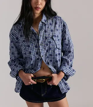 Free People Hidden Flower Shirt, Navy Combo