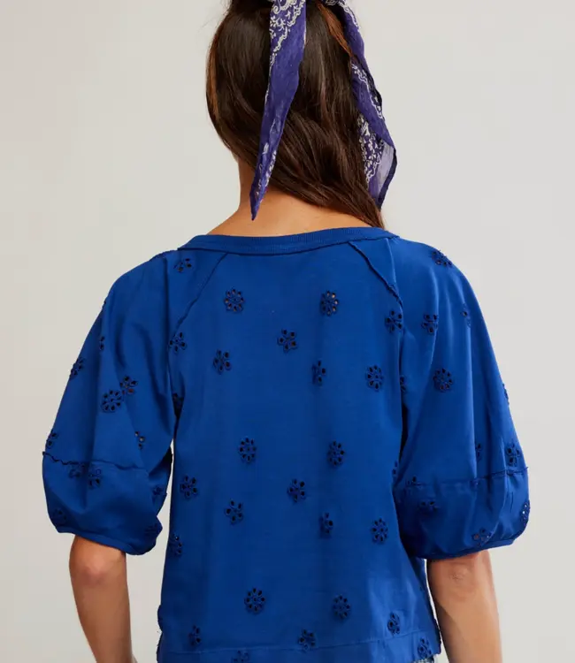 Free People Jessie Eyelet Tee, Navy