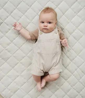 Mebie Baby Tan Stripe Short Overalls