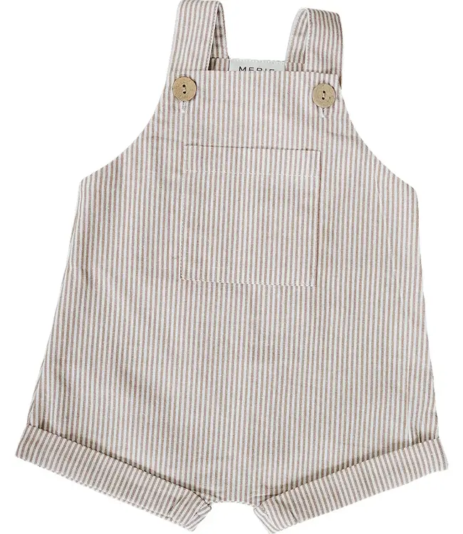 Mebie Baby Tan Stripe Short Overalls