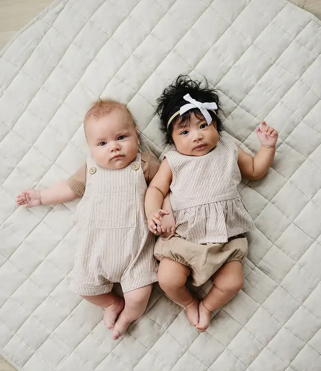 Mebie Baby Tan Stripe Short Overalls