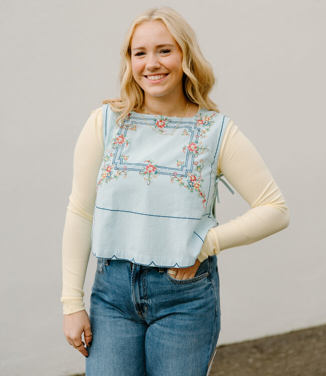 Free People Garden Wall Top, Blue Combo