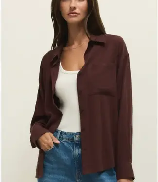 ZSupply Alfie Button Up Shirt, Chocolate Cherry