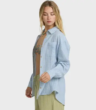 Billabong Wanderer Printed Button Down Top, Twilight Blue