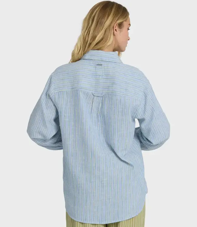 Billabong Wanderer Printed Long Sleeve Woven Button Down Top in Twilight Blue