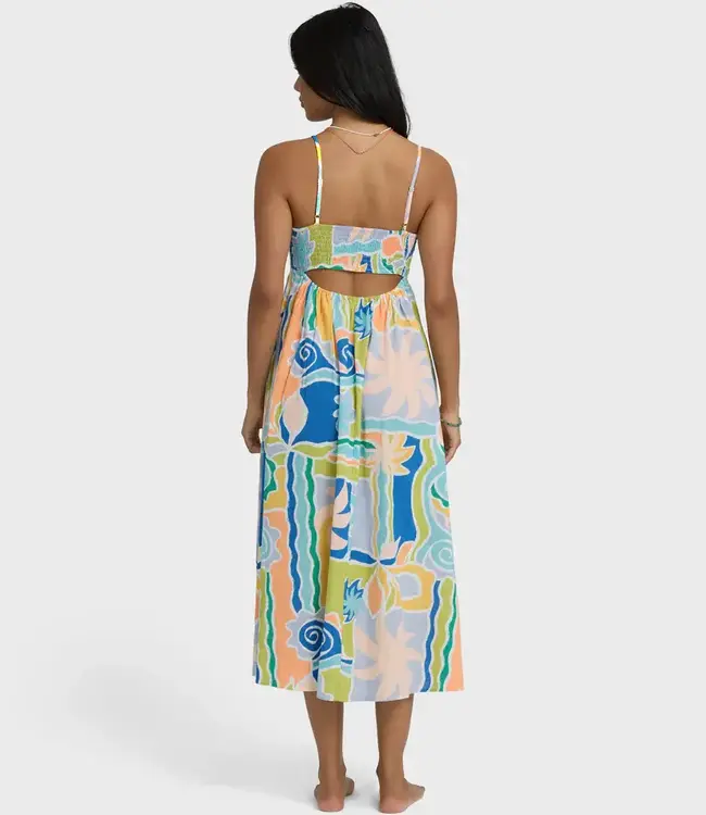 Billabong Island Life Cotton Linen Midi Dress in Blue Multi