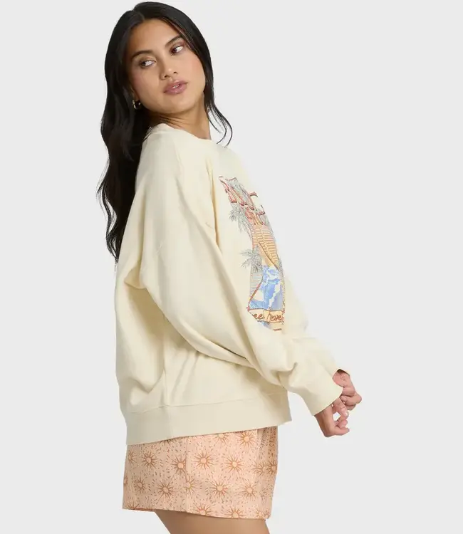 Billabong Echo Oversized Graphic Crew Fleece Sweatshirt in White