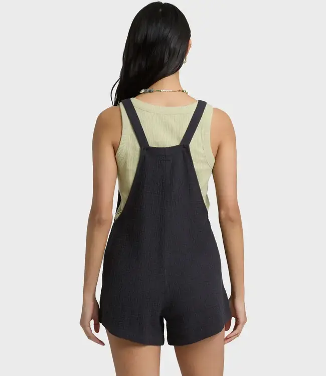 Billabong Beach Crush Cotton Gauze Short Overall Romper in Black Sands