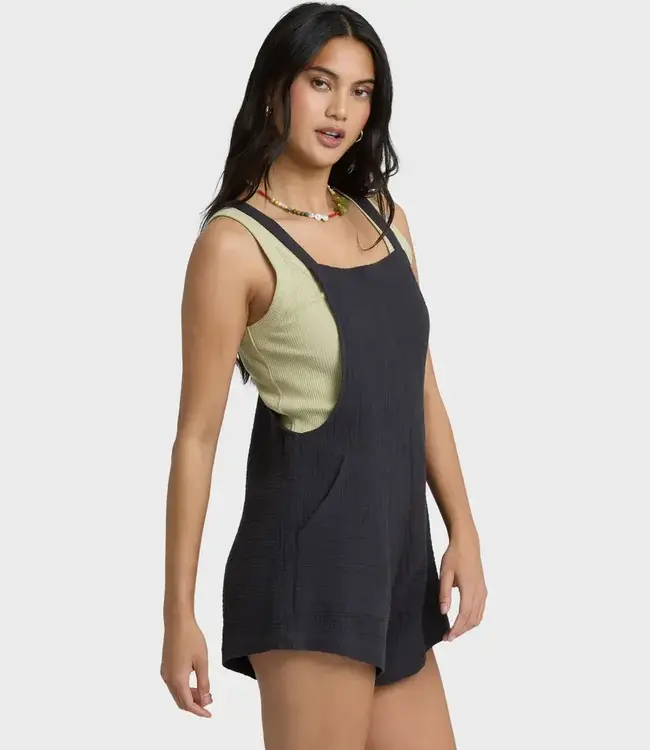 Billabong Beach Crush Cotton Gauze Short Overall Romper in Black Sands