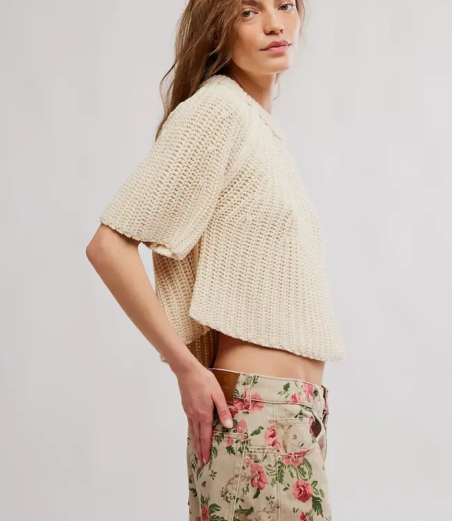 Free People Amy Cotton Knit Sweater Tee in Ivory