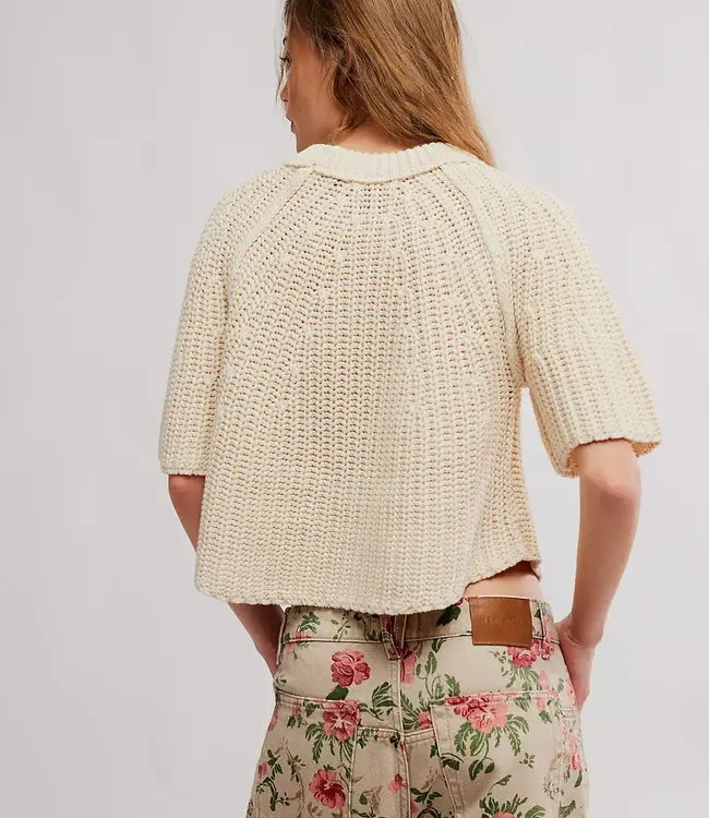 Free People Amy Cotton Knit Sweater Tee in Ivory