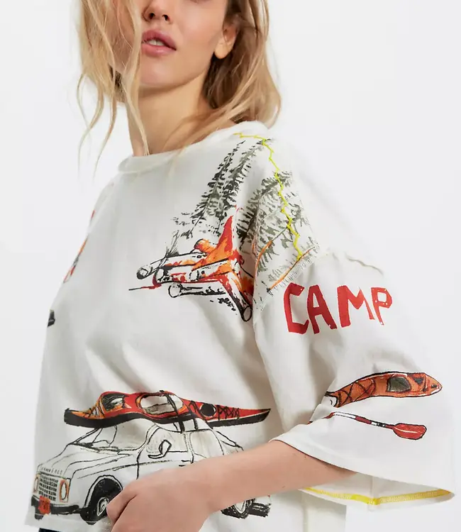 Free People Mountain View Cotton Boxy Graphic Tee in Ivory Combo