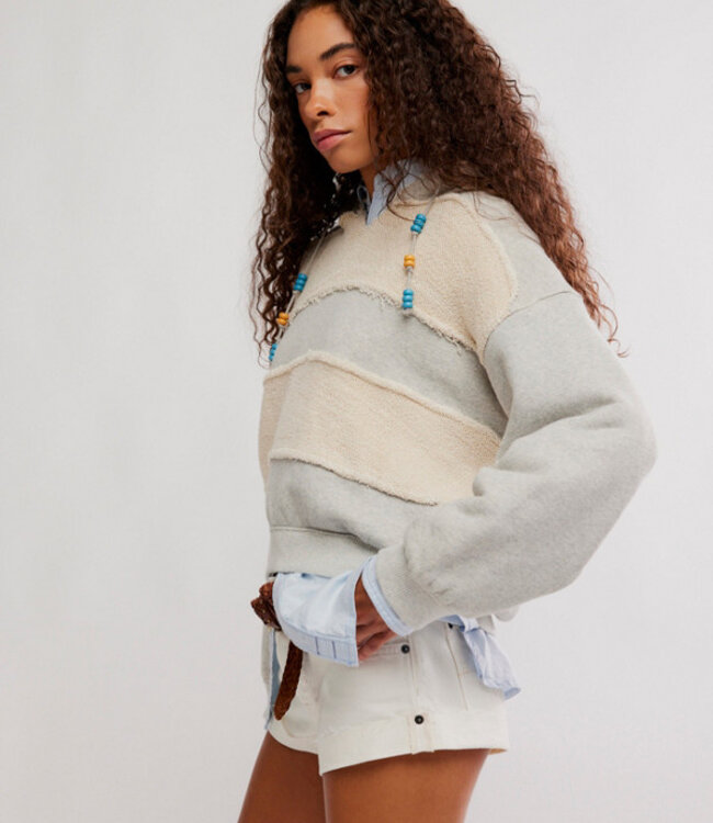 Free People Camp Crush Cotton Blend Textured Hoodie in Heather Grey