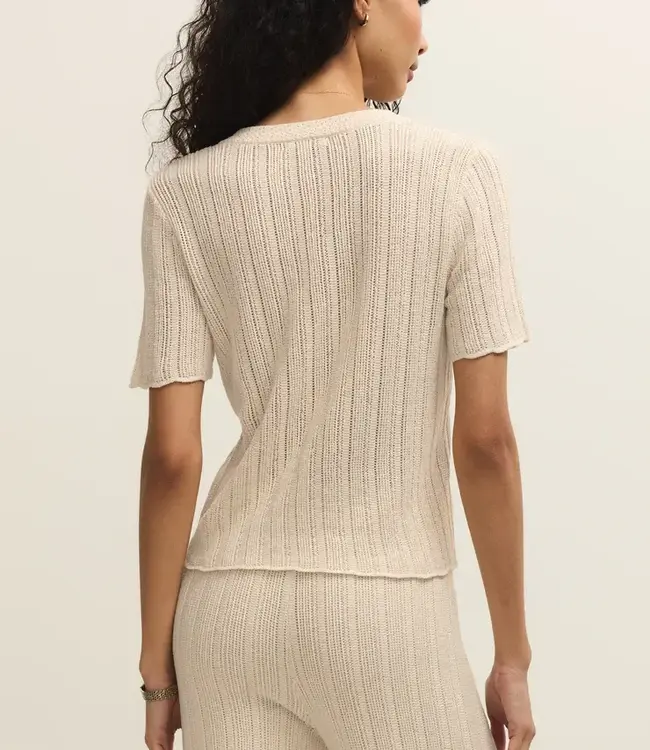 ZSupply Starboard Lightweight Crochet Button Front Top in Natural