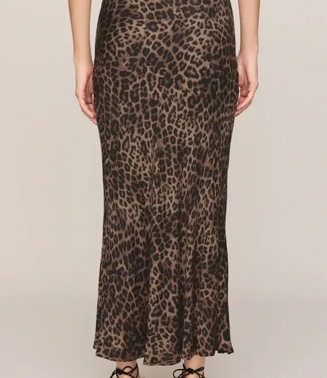 ZSupply Izabel Stretch Satin Bias Cut Midi Skirt in Desert Tan Leopard