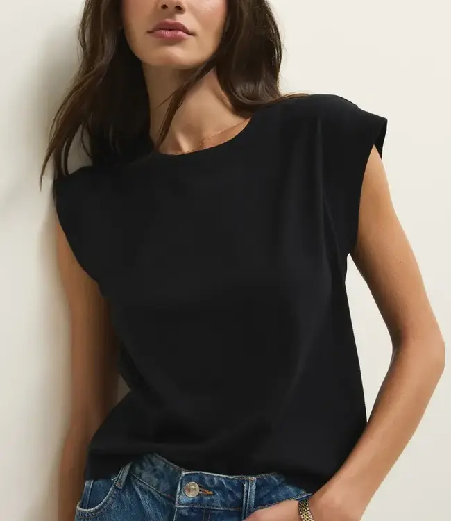 ZSupply Camino Cotton Jersey Statement Sleeve Top in Black